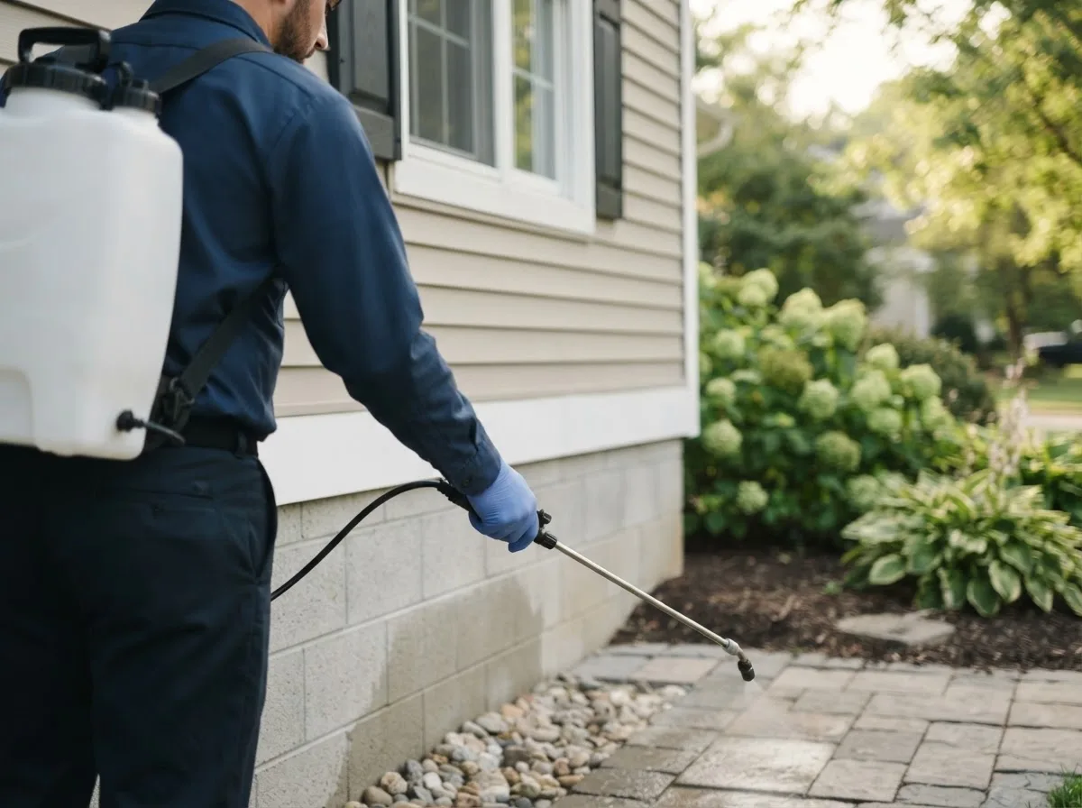 Pest control technician inspecting a home in Ojibwa, WI